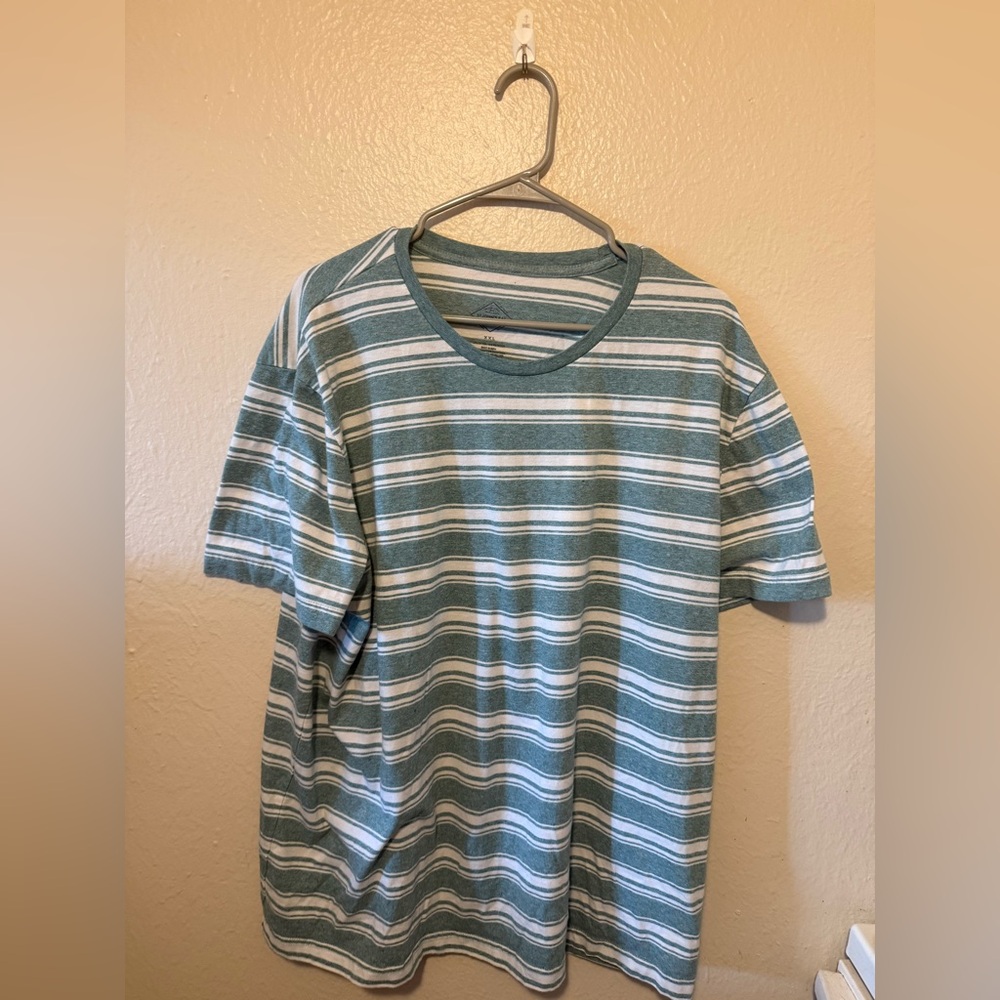 St Johns Bay Striped Teal and White Men's Shirt XXL - Picture 2 of 4